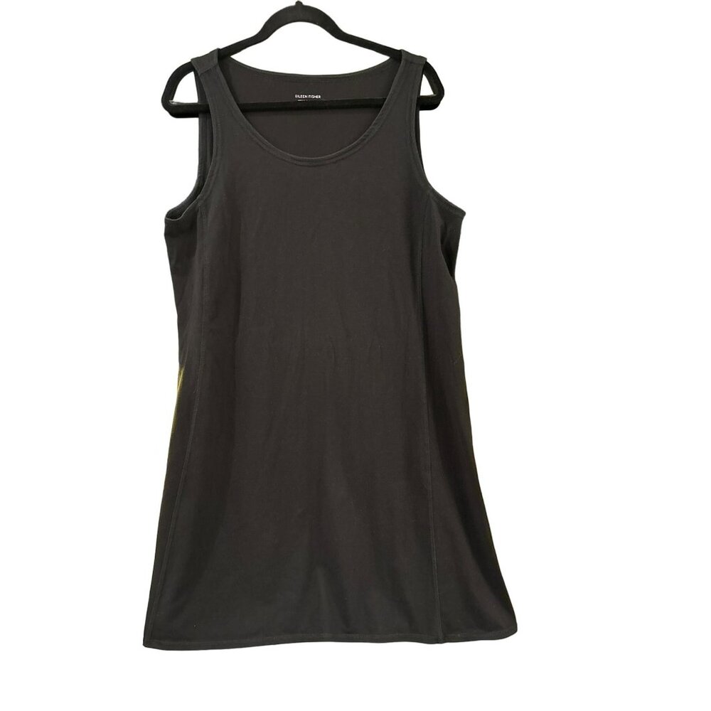 Eileen Fisher Black Organic Cotton Stretch Tank Dress XL Minimalist Layering Mid